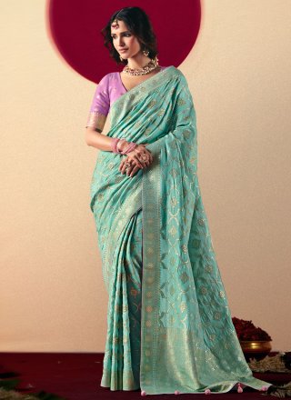 Aqua Blue Viscose Trendy Saree