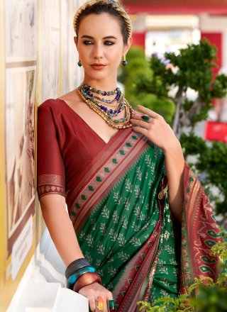 Arresting Green Silk Designer Sari