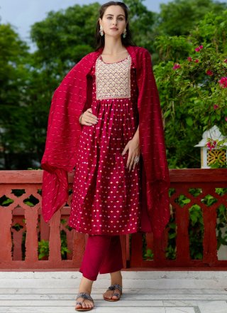 Arresting Magenta and Rani Chanderi Pant Style Suit