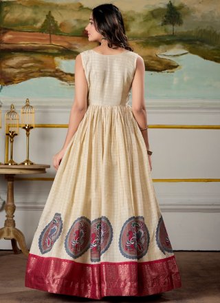 Arresting Off White Pure Dola  Designer Gown