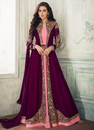 Arresting Purple Faux Georgette Floor Length Salwar Suit