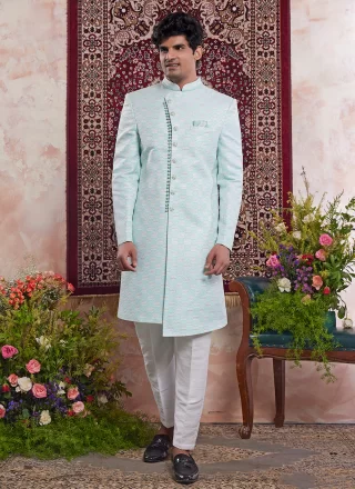 Arresting Sea Green Banarasi Jacquard Indo Western with Jacquard Work
