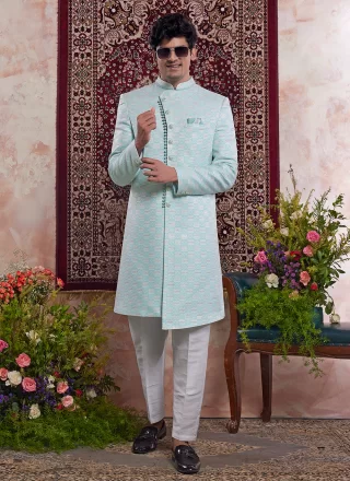 Arresting Sea Green Banarasi Jacquard Indo Western with Jacquard Work