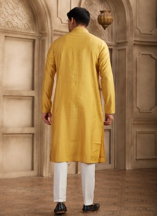 Art Banarasi Silk Kurta Pyjama In Yellow Color
