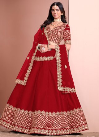 Art Silk A - Line Lehenga Choli In Red