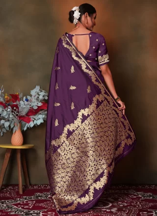 Art Silk Classic Sari In Purple Color