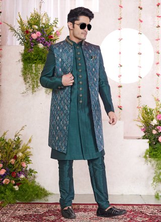 Art Silk Indo Western In Green and Teal