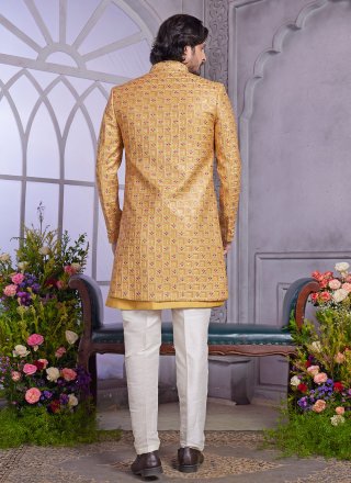 Art Silk Indo Western In Mustard Color