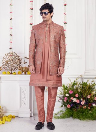 Art Silk Indo Western In Pink and Rust Colour