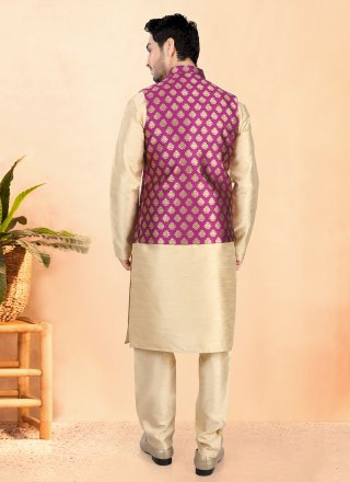 Art Silk Kurta Payjama with Jacket In Gold Color