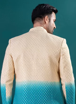 Art Silk Kurta Payjama with Jacket with Lucknowi Work Work