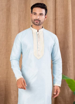 Art Silk Kurta Pyjama In Aqua Blue Color