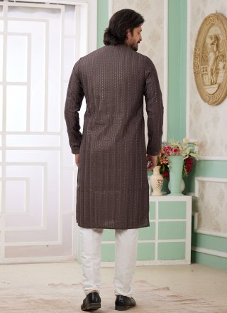 Art Silk Kurta Pyjama In Brown Colour