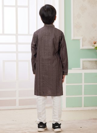 Art Silk Kurta Pyjama In Brown