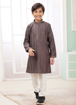 Art Silk Kurta Pyjama In Brown
