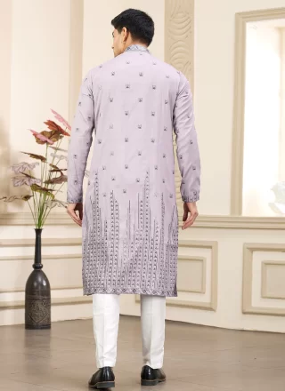 Art Silk Kurta Pyjama In Purple Color