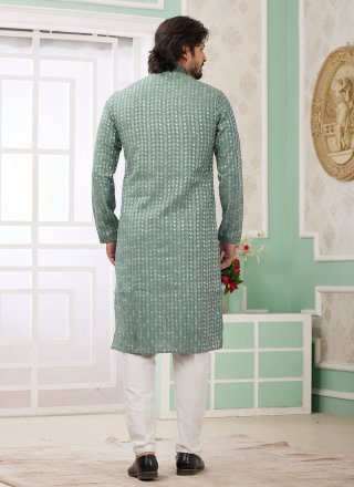 Art Silk Kurta Pyjama In Sea Green Colour
