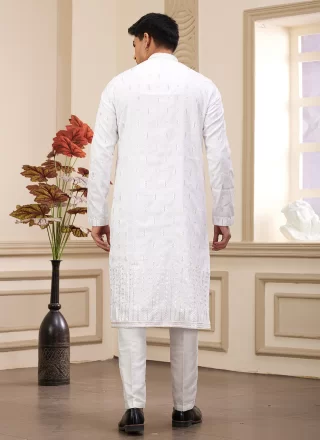 Art Silk Kurta Pyjama In White Color