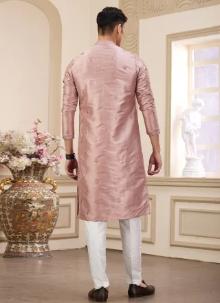 Art Silk Kurta Pyjama with Machine Embroidery Work