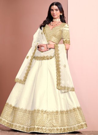 Art Silk Lehenga Choli In Off White