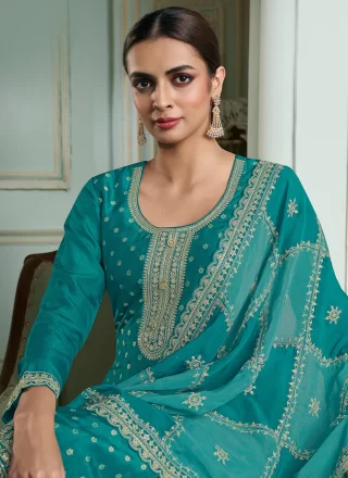 Art Silk Salwar Suit In Rama Color