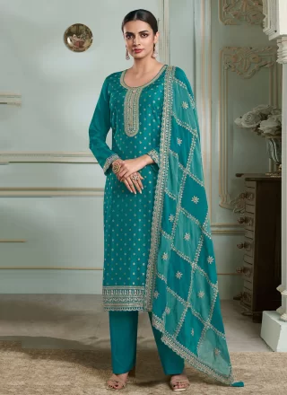 Art Silk Salwar Suit In Rama Color