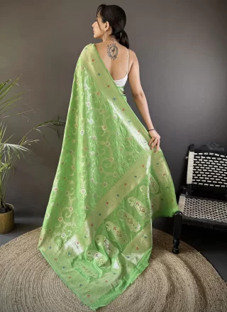 Artistic Green Banarasi Silk Designer Sari