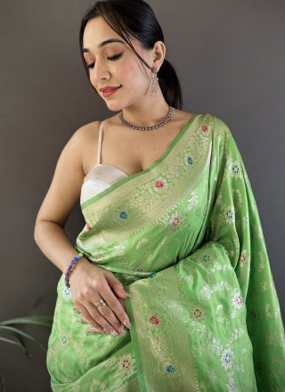 Artistic Green Banarasi Silk Designer Sari