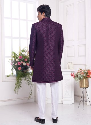 Astonishing Wine Imported Indo Western with Buttons and Plain Work