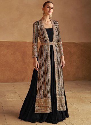 Astounding Black Georgette Gown with Embroidered, Sequins, Stone and Thread Work