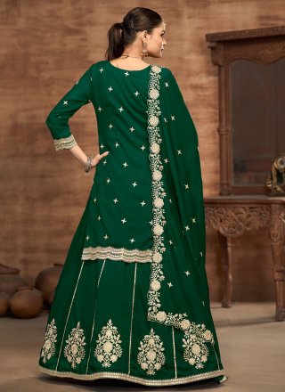 Astounding Green Vichitra Silk Readymade Lehenga Choli with Embroidered, Sequins and Zari Work