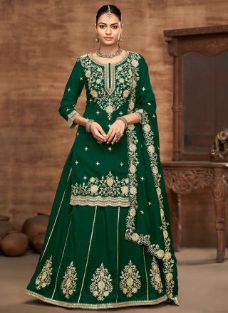 Astounding Green Vichitra Silk Readymade Lehenga Choli with Embroidered, Sequins and Zari Work