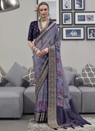 Astounding Lavender Silk Contemporary Sari
