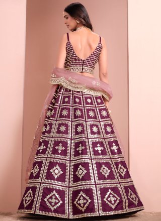Astounding Purple Art Silk Lehenga Choli with Embroidered, Sequins and Thread Work