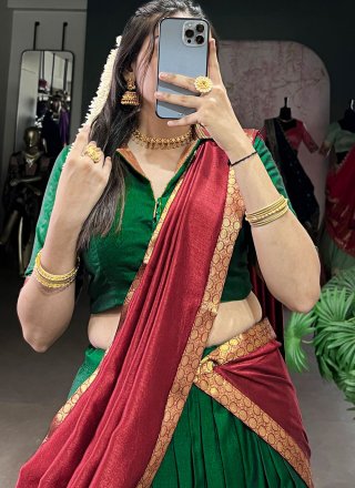 Attractive Green Cotton Lehenga Choli with Weaving Work