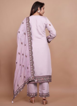 Awesome Grey and Lavender Chanderi Silk Salwar Suit