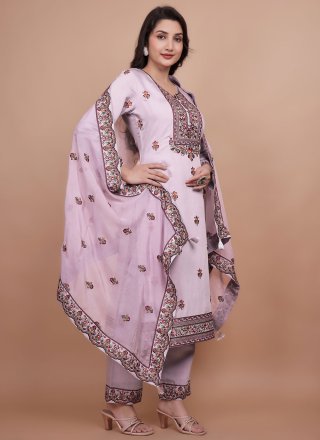 Awesome Grey and Lavender Chanderi Silk Salwar Suit