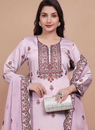 Awesome Grey and Lavender Chanderi Silk Salwar Suit