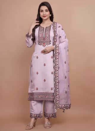 Awesome Grey and Lavender Chanderi Silk Salwar Suit