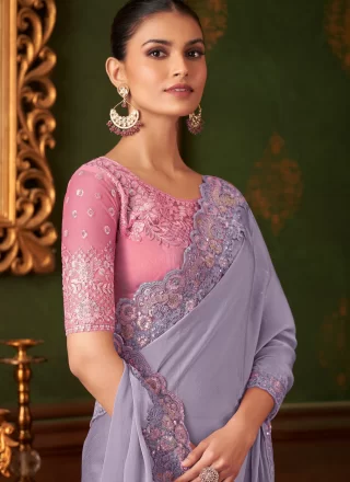 Awesome Lavender Chiffon Designer Saree