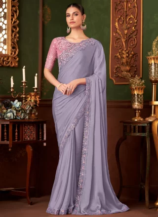 Awesome Lavender Chiffon Designer Saree