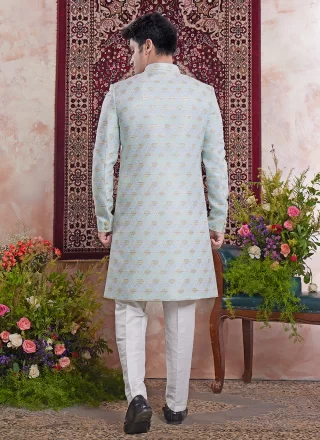 Banarasi Jacquard Indo Western In Aqua Blue