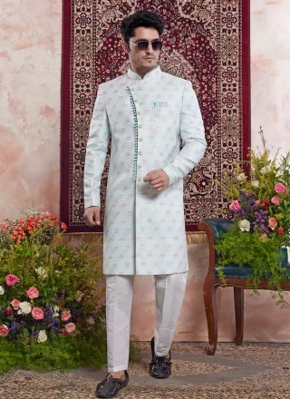 Banarasi Jacquard Indo Western In Aqua Blue
