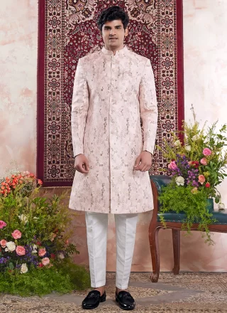 Banarasi Jacquard Indo Western In Pink