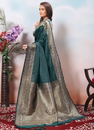 Banarasi Jari and Weaving Work Silk Designer Saree In Green and Teal for Festival