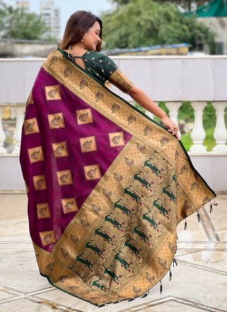 Banarasi Silk Classic Sari In Wine Colour