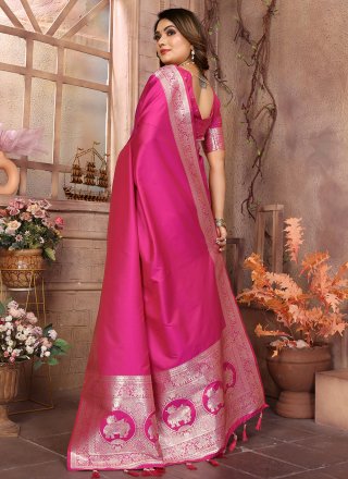Banarasi Silk Contemporary Sari In Hot Pink