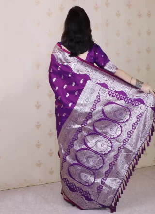 Banarasi Silk Contemporary Sari In Purple