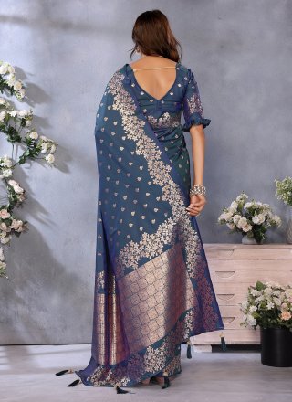 Banarasi Silk Contemporary Sari with Jacquard and Weaving Work