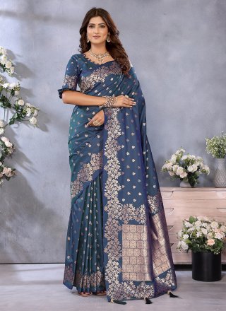 Banarasi Silk Contemporary Sari with Jacquard and Weaving Work